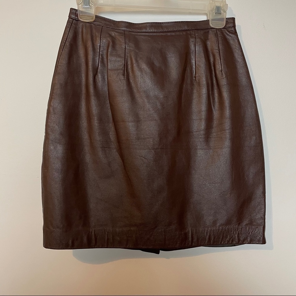 Matters of Degrees 100% Leather Brown Lined Skirt - Picture 1 of 8